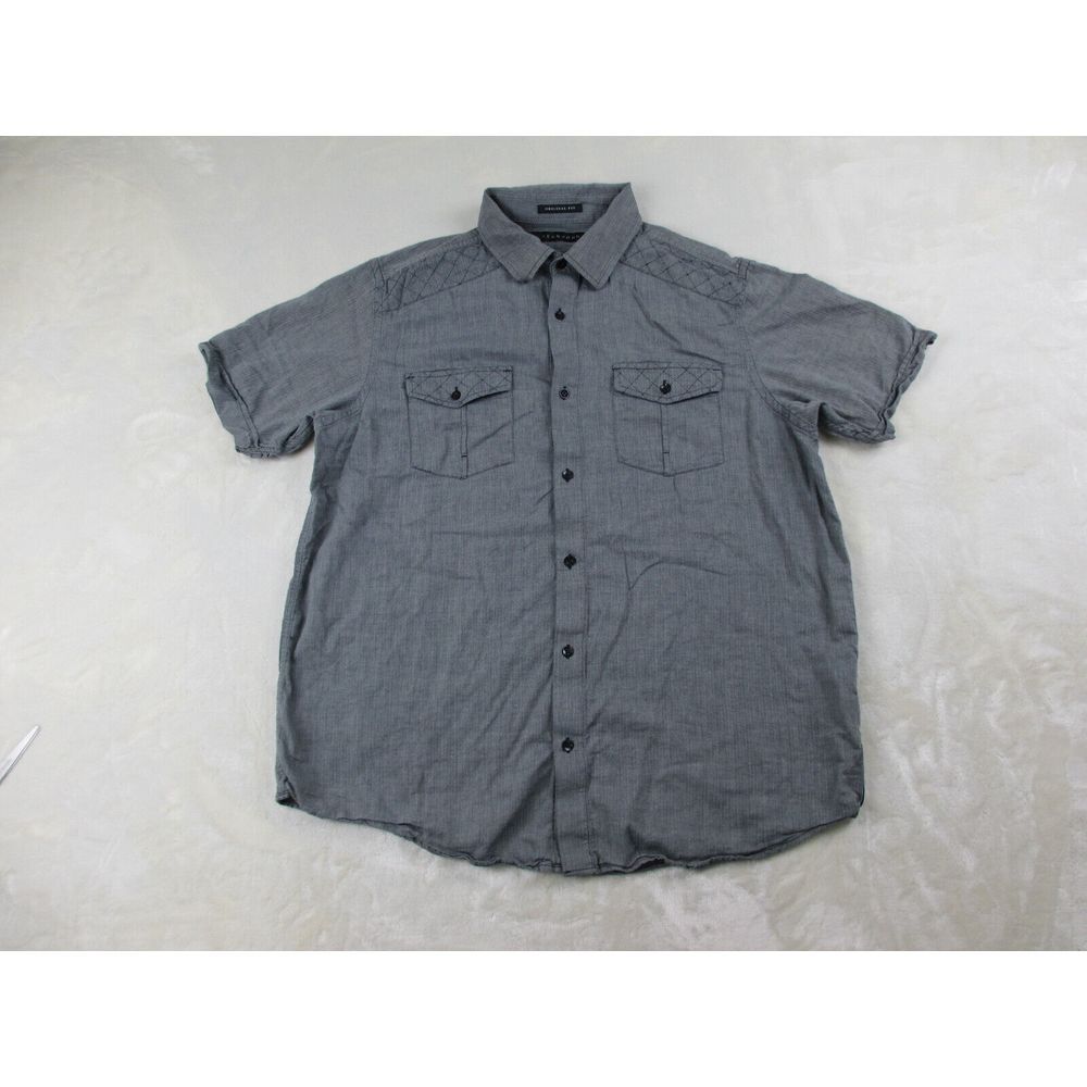 Sean John Shirt Mens Large Gray Button Up Cotton Casual*